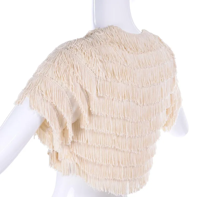 1920s Vintage Cream Fringe Cropped Bolero Short Sleeve Jacket