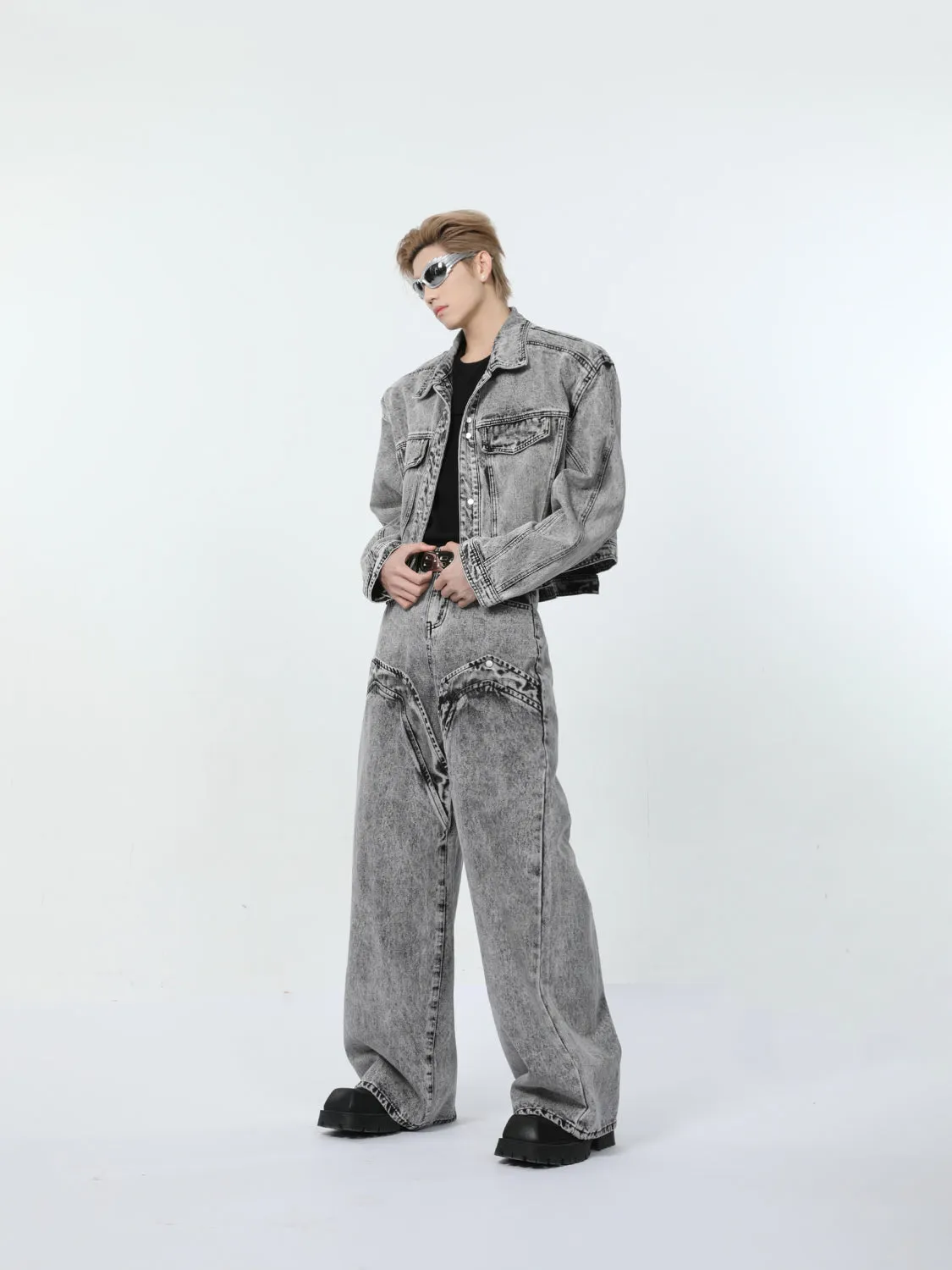 【24s March.】Retro Distressed Simple Denim Suit