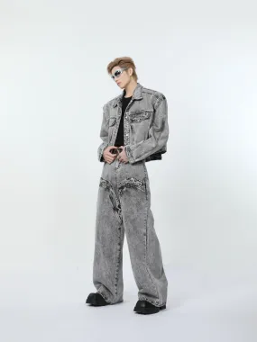 【24s March.】Retro Distressed Simple Denim Suit