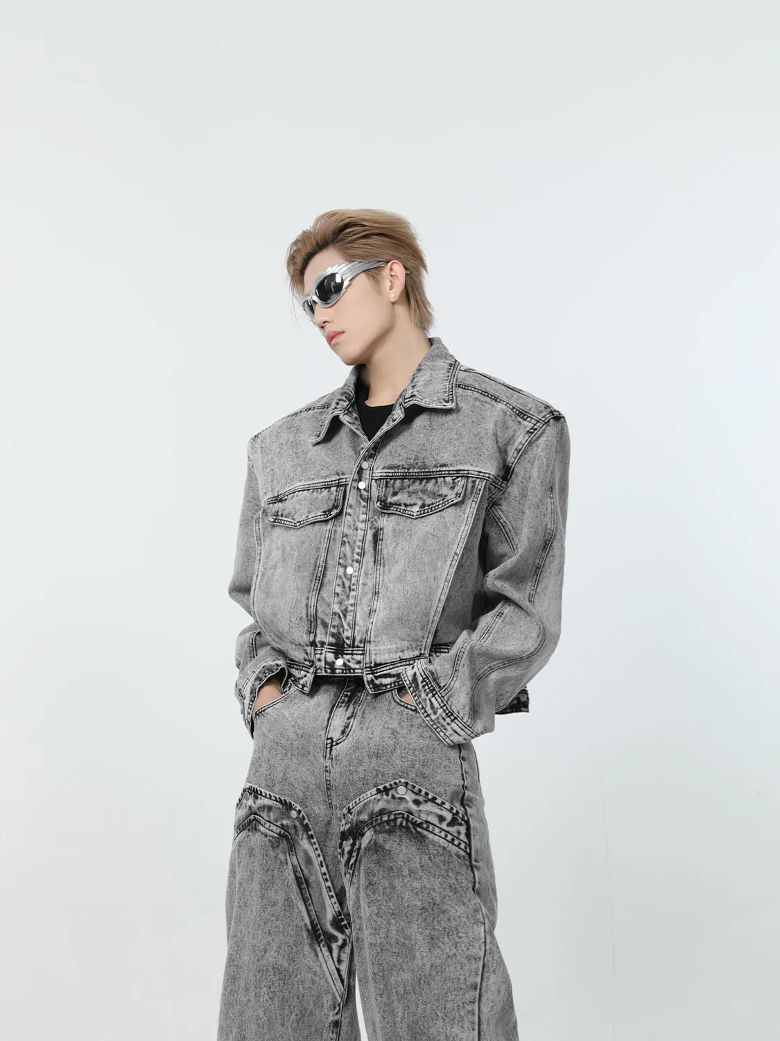 【24s March.】Retro Distressed Simple Denim Suit