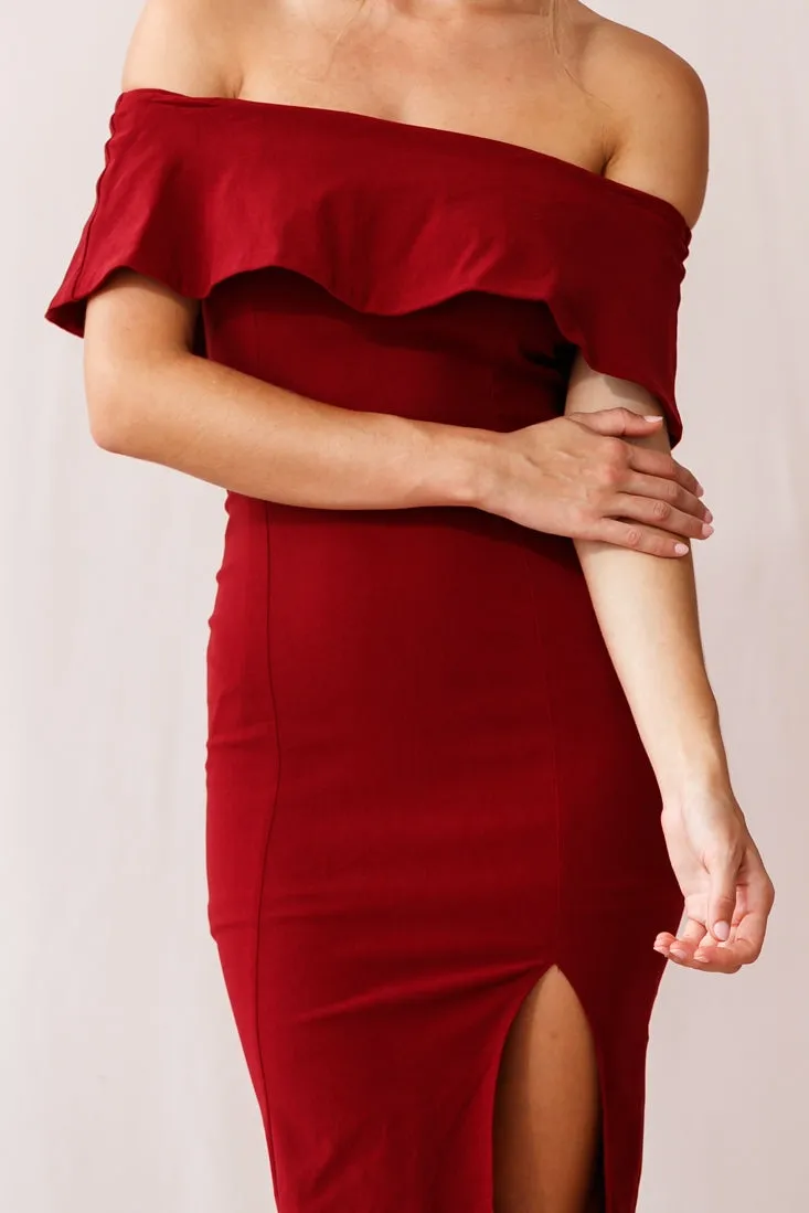 Alina Elegant Bodycon Dress Red Wine