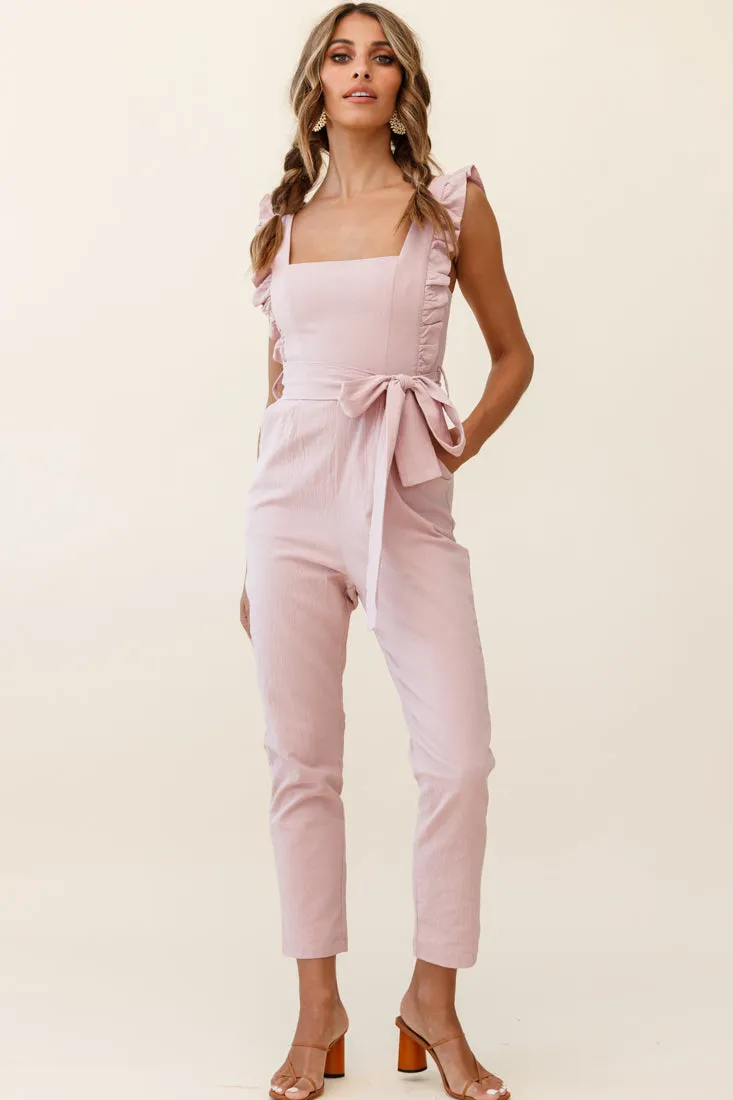 All For Love Square Neckline Ruffle Strap Jumpsuit Blush