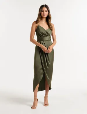 Amanda Drape Satin Midi Dress