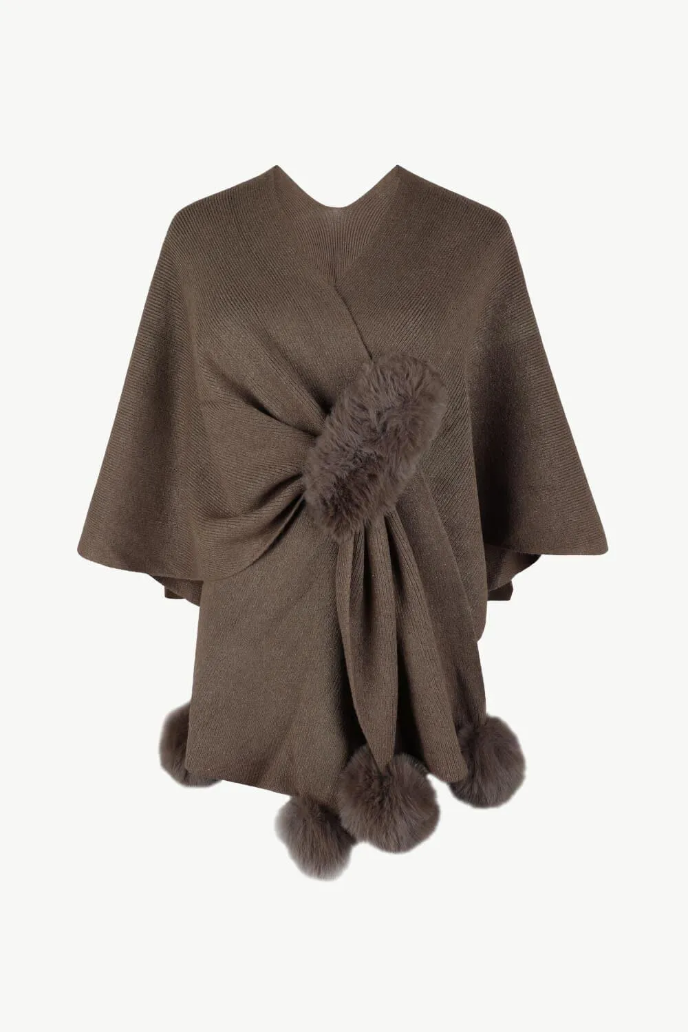 Angie Surplice Neck Pom-Pom Trim Poncho, 5 Colors