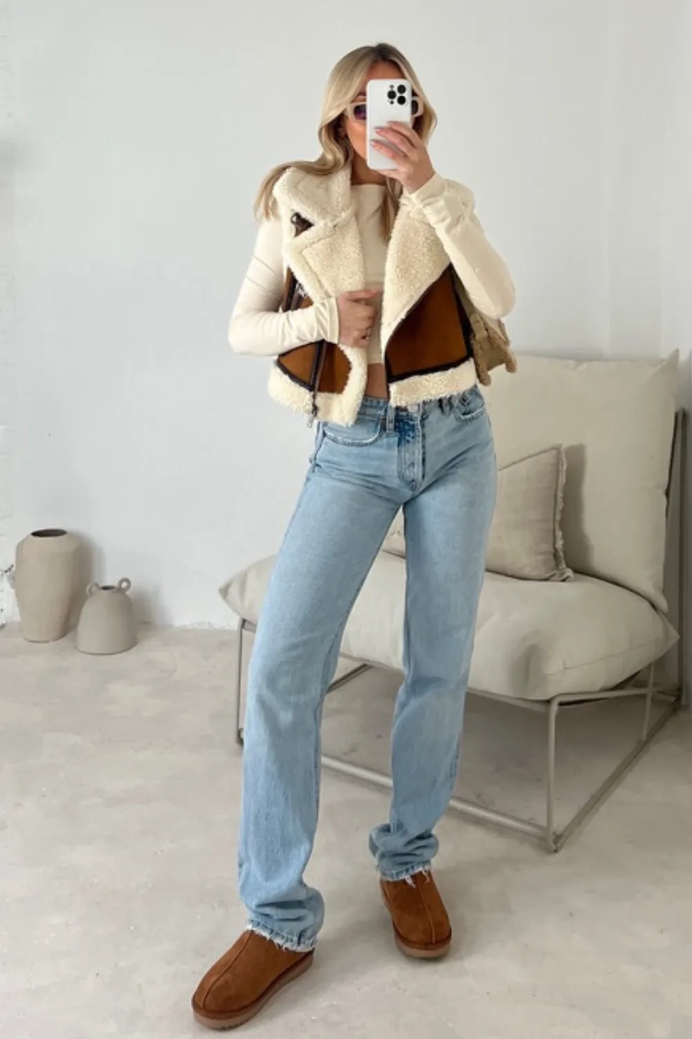 Ari camel cropped aviator gilet