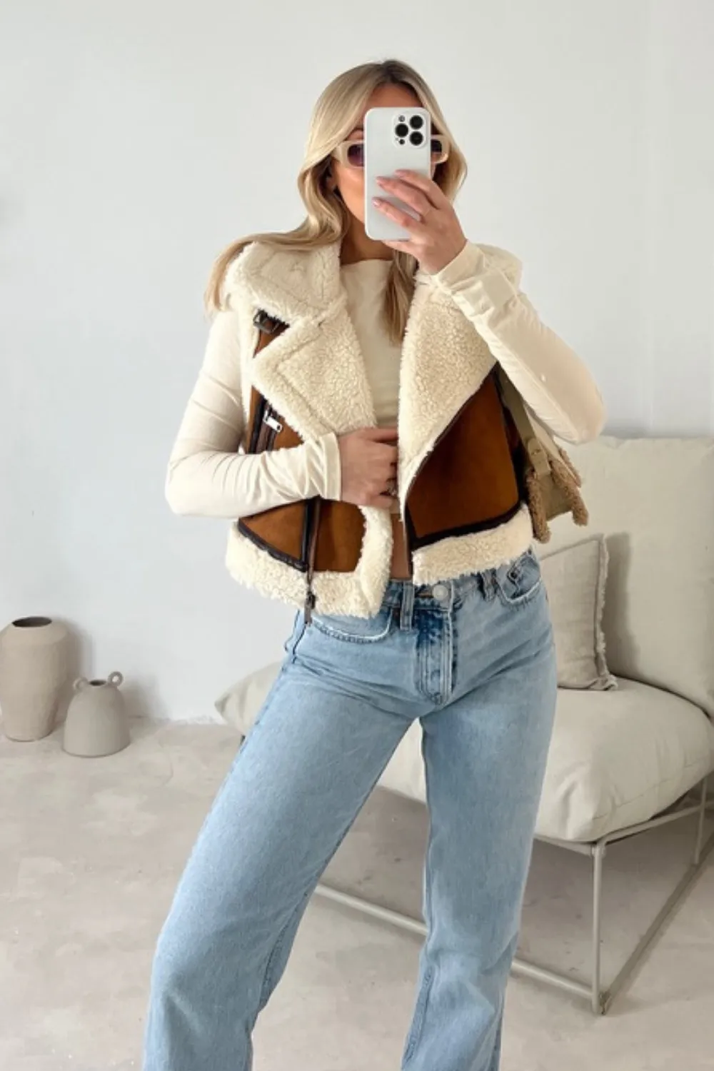 Ari camel cropped aviator gilet