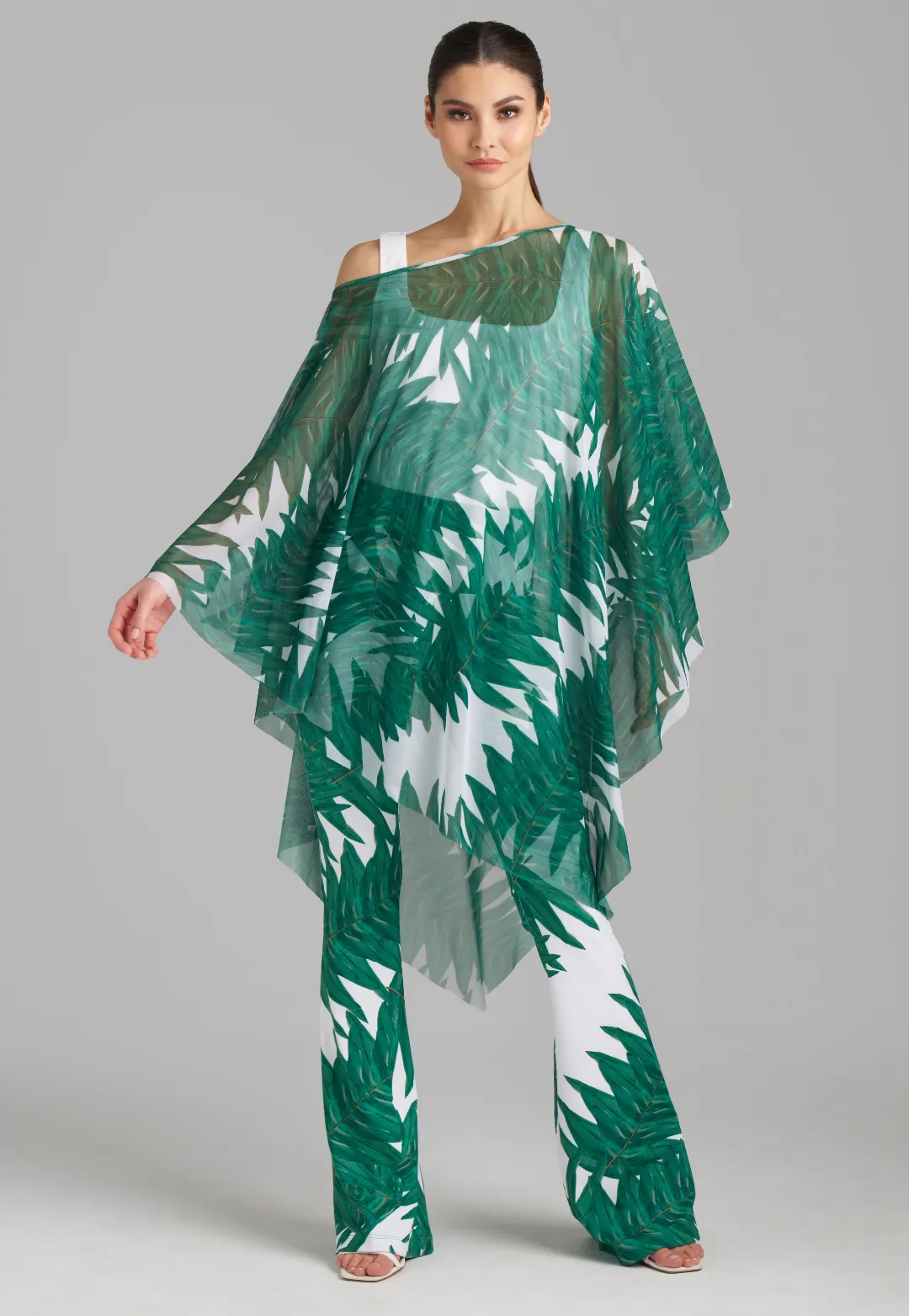 Artemisia Sheer Mesh Poncho in Queen Palm