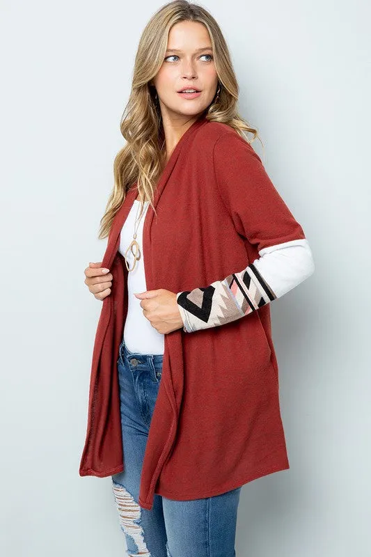 Aztec Contrast Open Cardigan