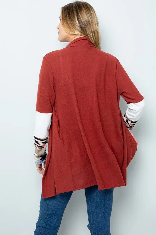 Aztec Contrast Open Cardigan