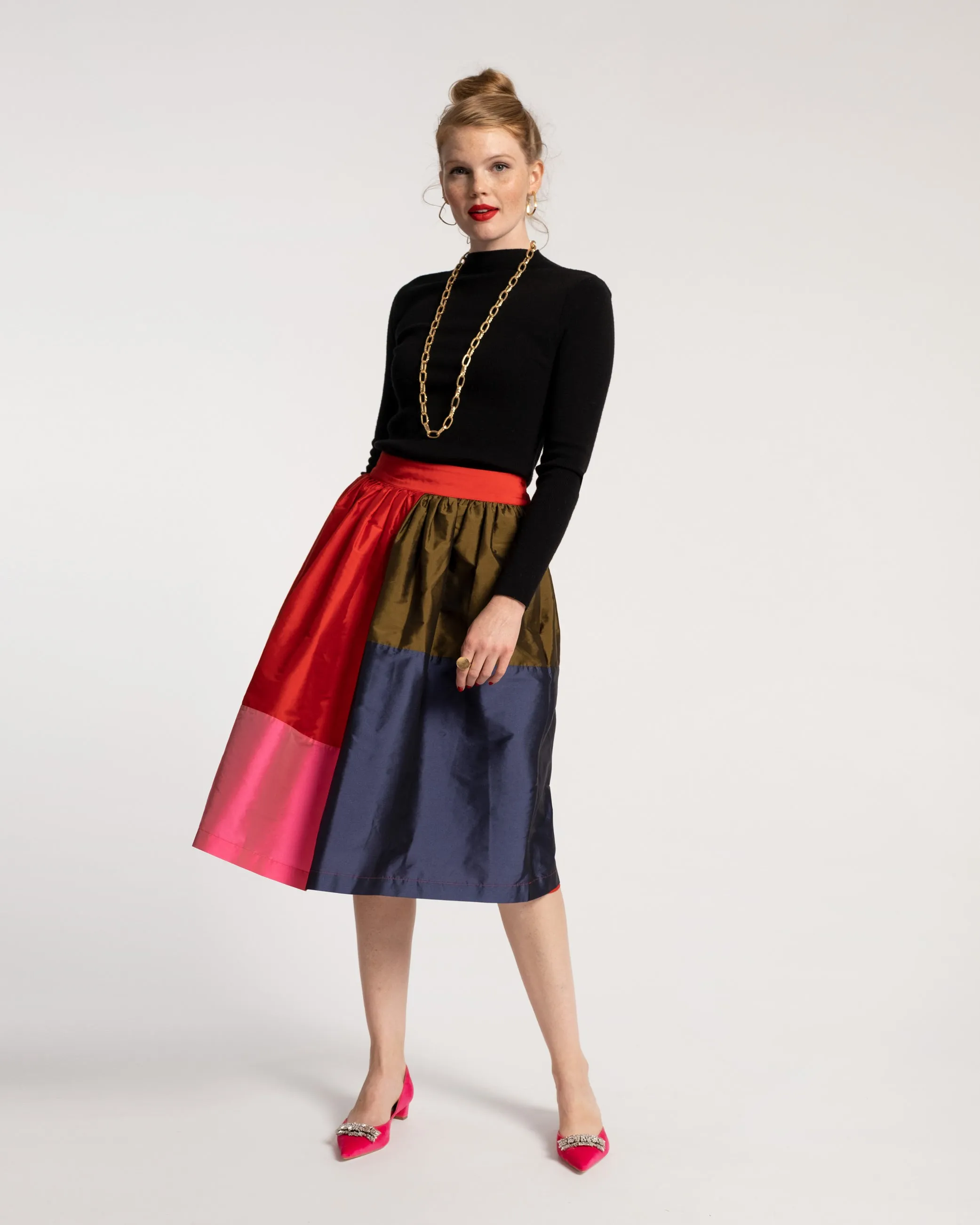 Barbara Gathered Midi Skirt Colorblock