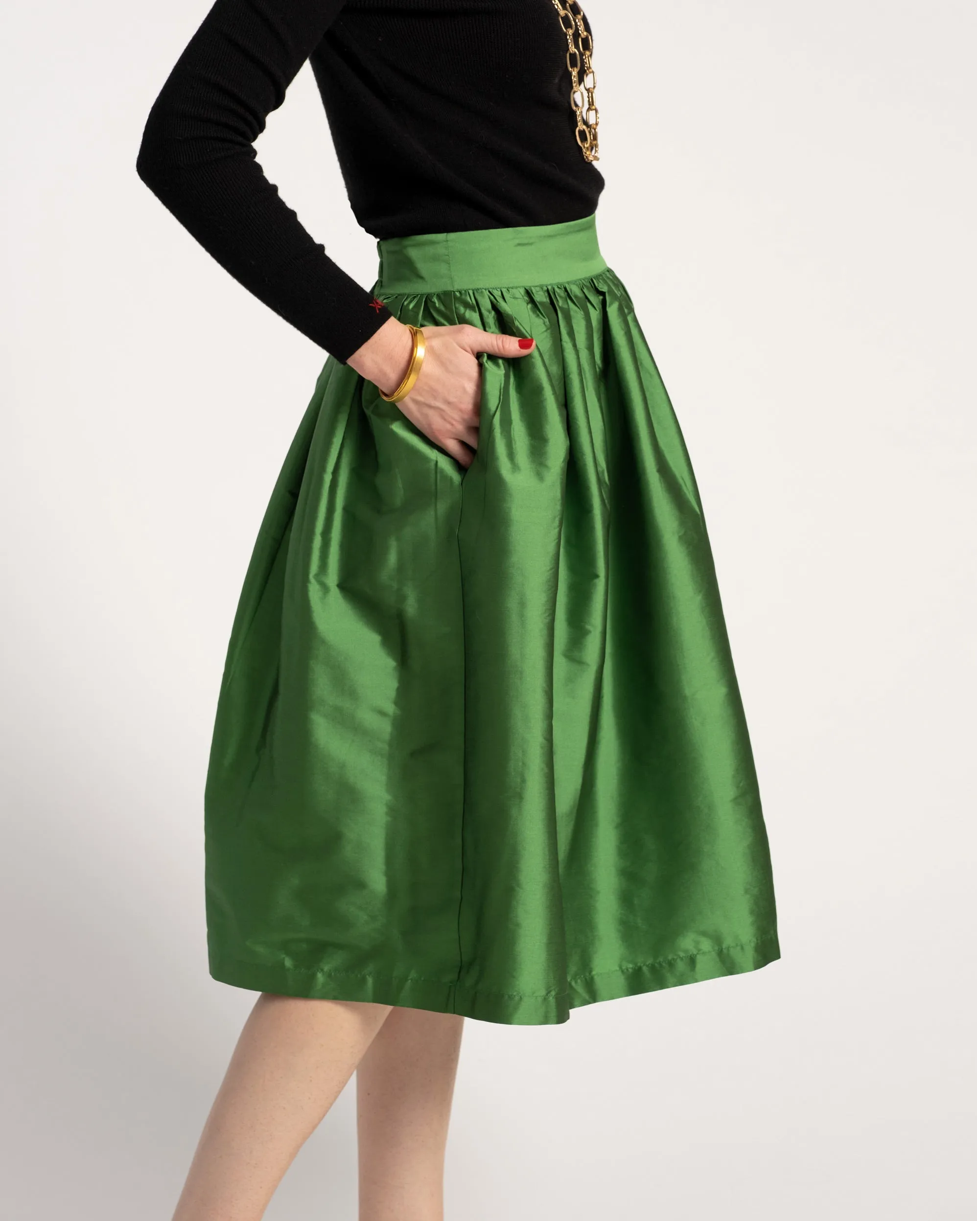 Barbara Gathered Midi Skirt Emerald