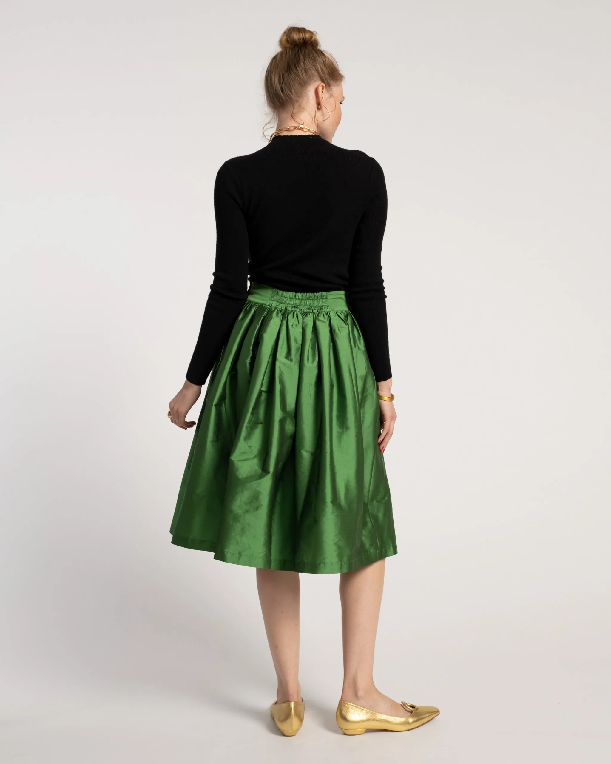 Barbara Gathered Midi Skirt Emerald