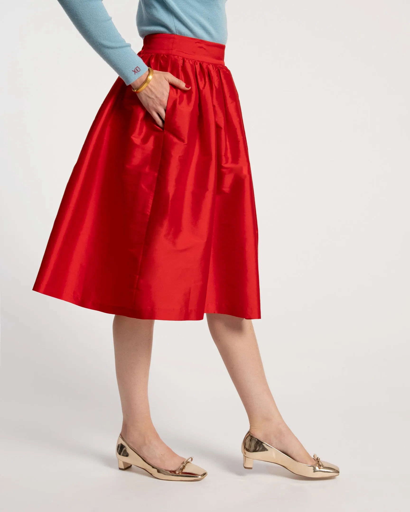 Barbara Gathered Midi Skirt Red