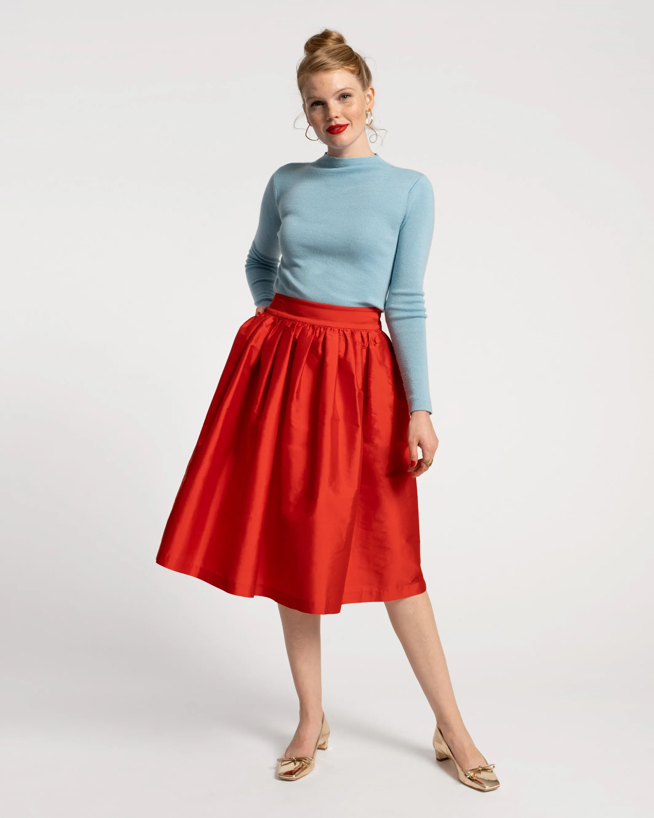 Barbara Gathered Midi Skirt Red