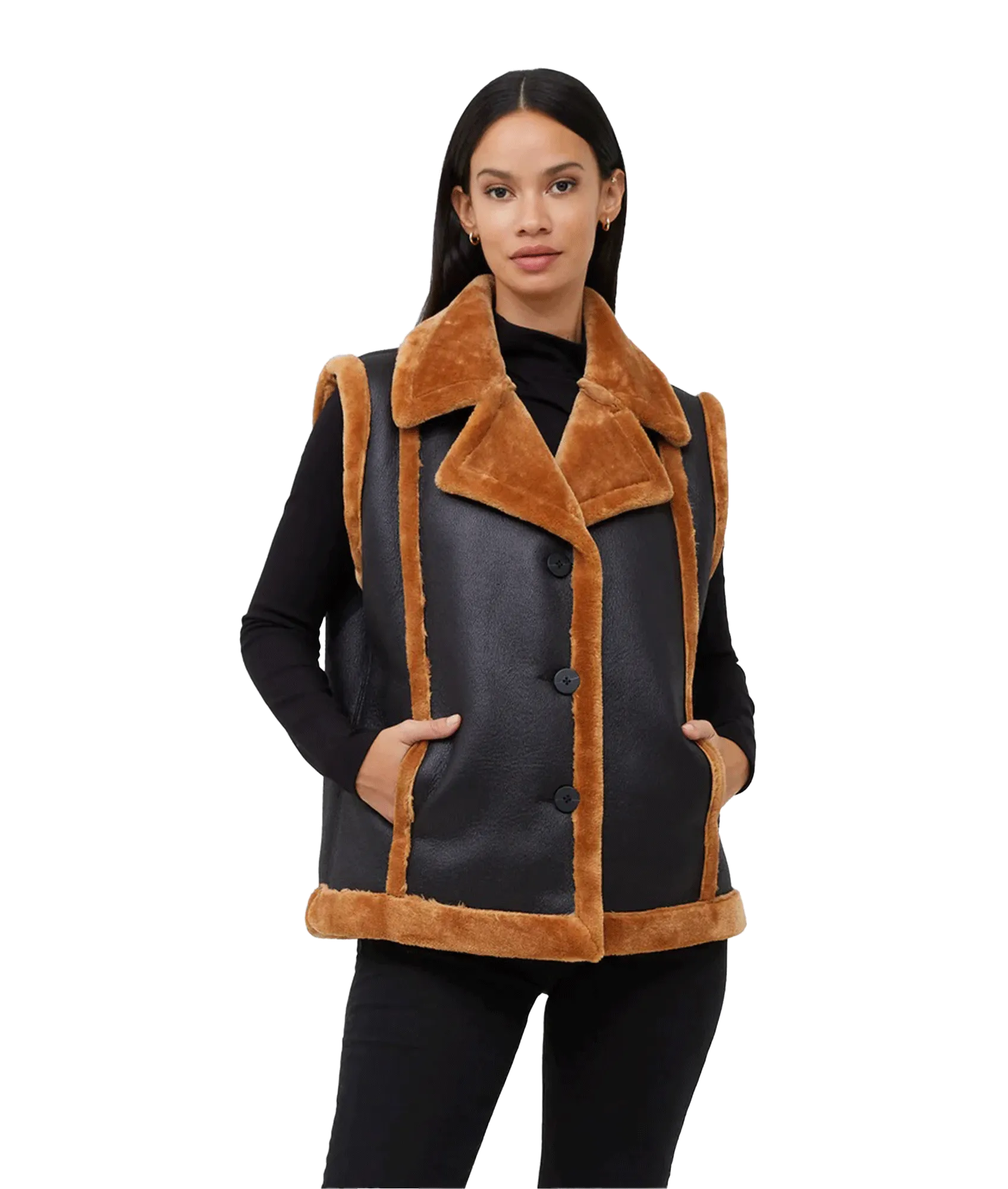 Belen Faux Fur Gilet - Blackout/Tobacco Brn