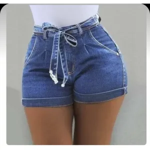 Belted High Waist Wash Denim shorts