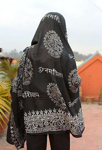 Black Om Cotton Prayer and Meditation Shawl