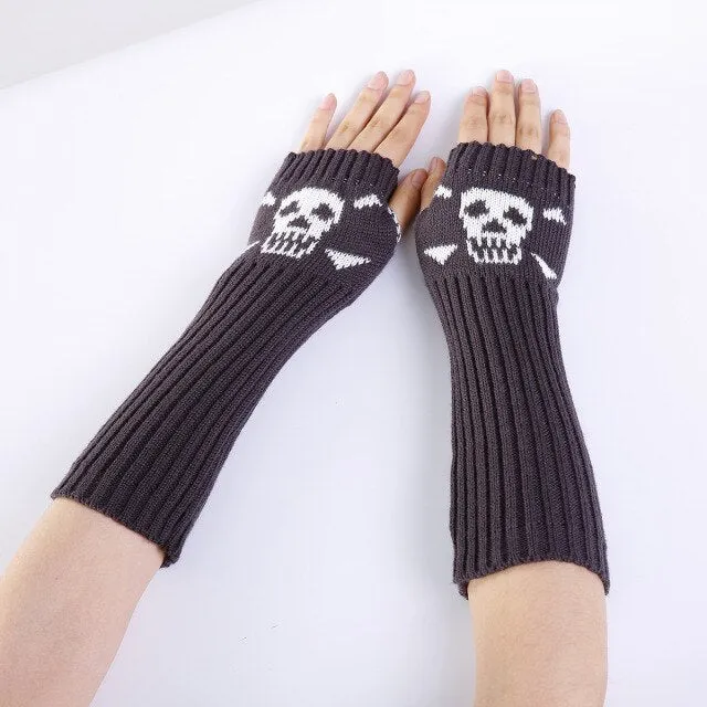 Black Skull Knitted Arm Warmers