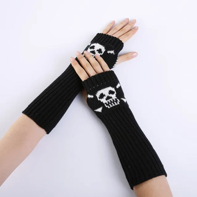 Black Skull Knitted Arm Warmers