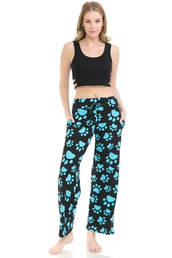 Blue Paw Print Soft Lounge Pajama Pants