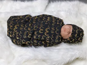 Boob Blanket,Baby Nursing Blanket   Headband or Hat in Gold Boobies on Black