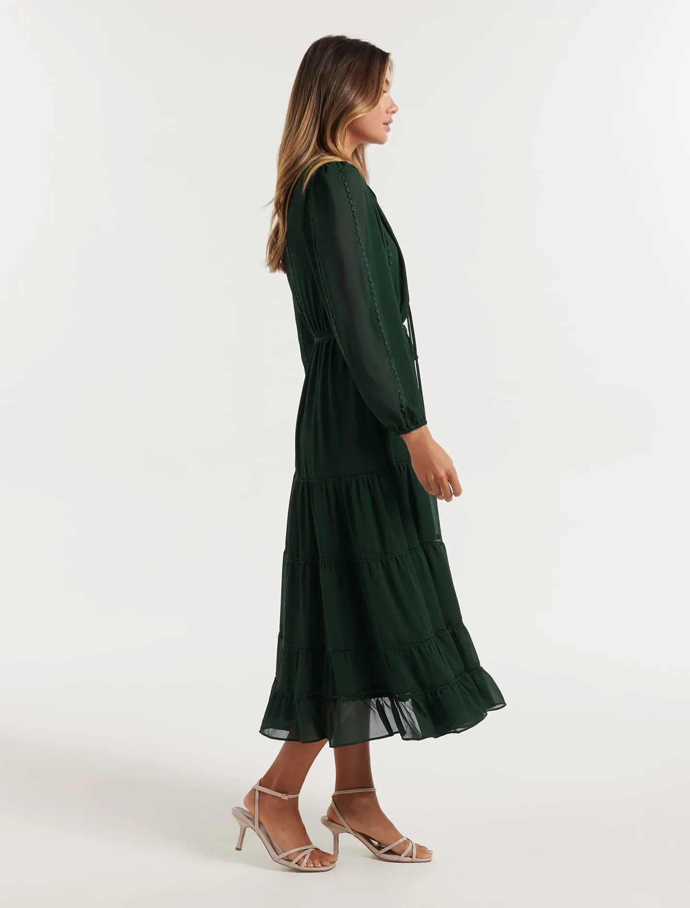 Bridget Tiered Lace Trim Midi Dress