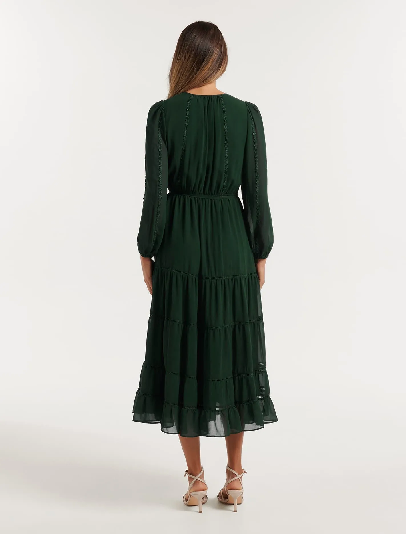 Bridget Tiered Lace Trim Midi Dress