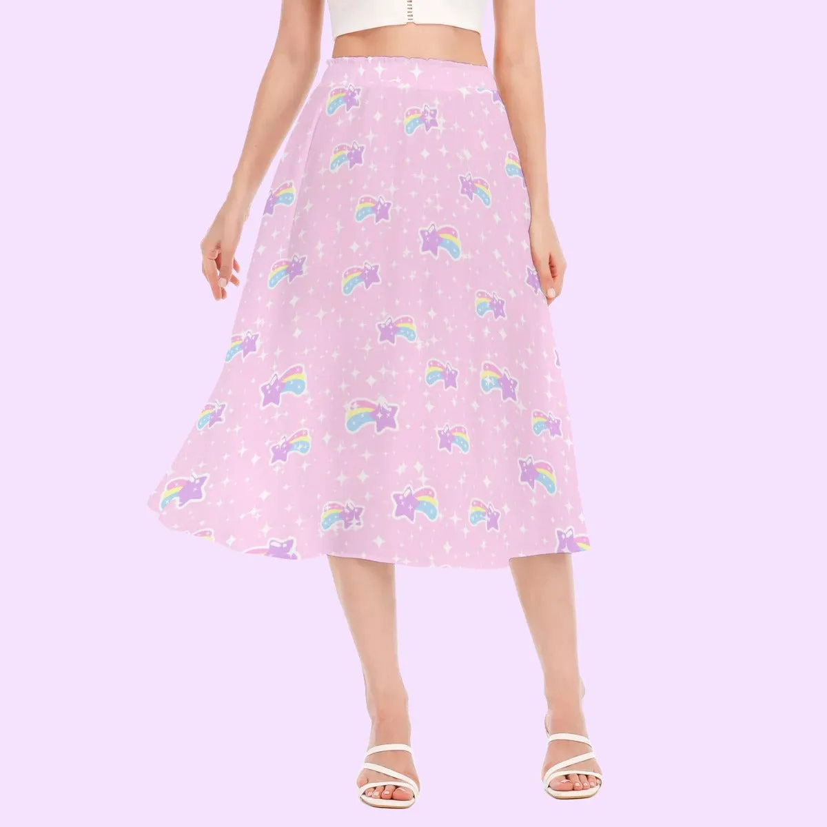 Bubblegum Bunny Shooting Stars Women's Long Midi Chiffon Skirt