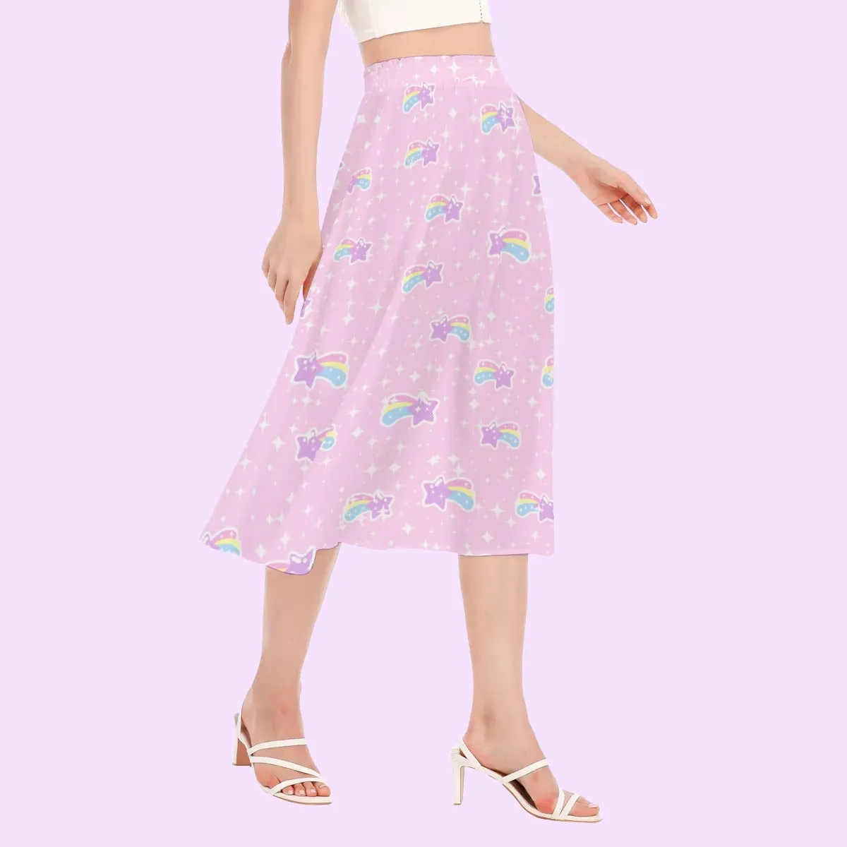 Bubblegum Bunny Shooting Stars Women's Long Midi Chiffon Skirt