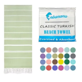 cabanana Cotton Turkish Beach Towel - Large 39 x 71 Inch Lightweight Oversized Peshtemal Towel, Portable Prewashed Hammam Towel (Apple Green)