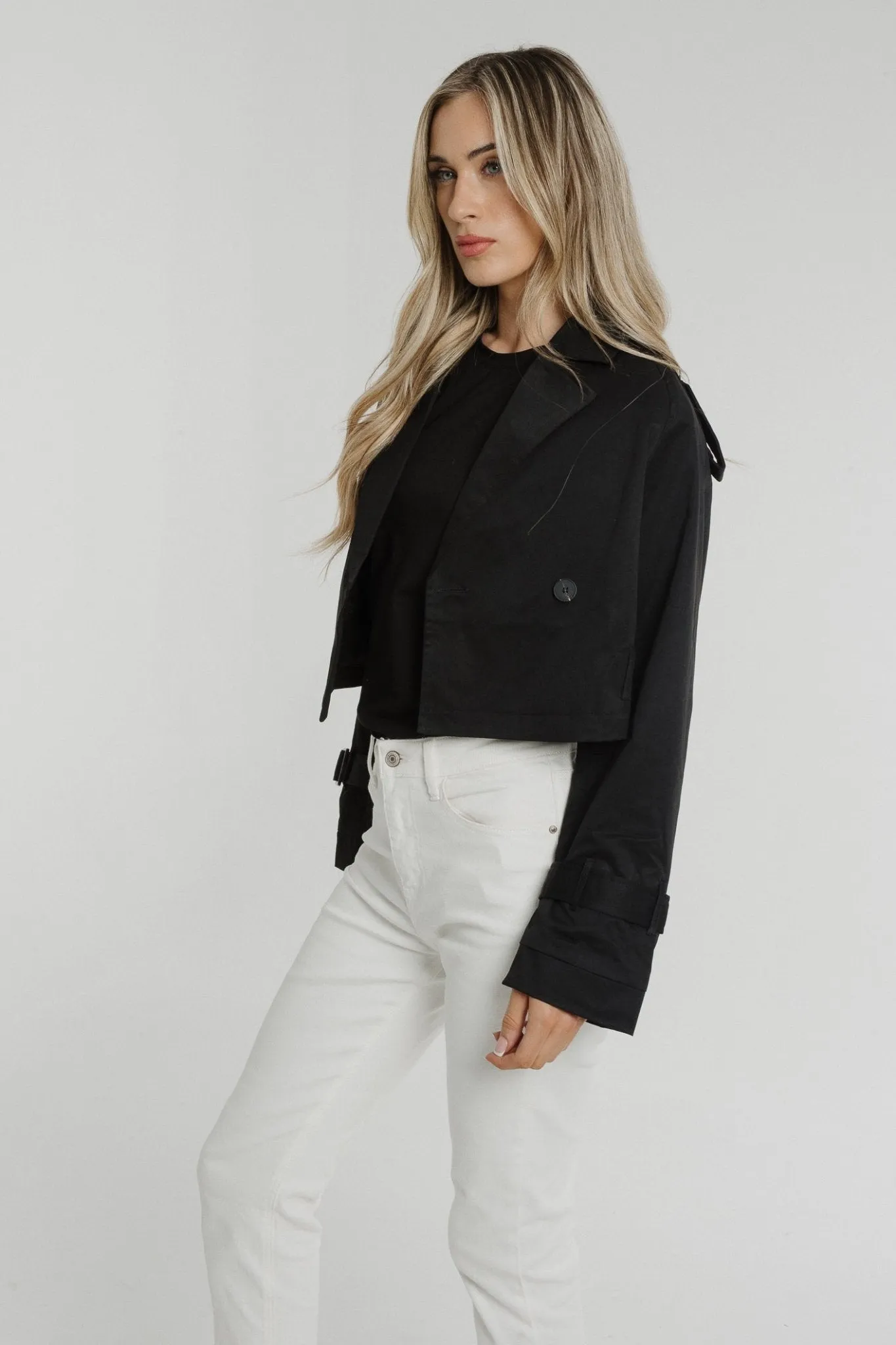 Caitlyn Belted Crop Jacket In Black