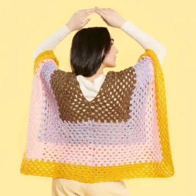 Caron Mitered Granny Color Block Crochet Poncho