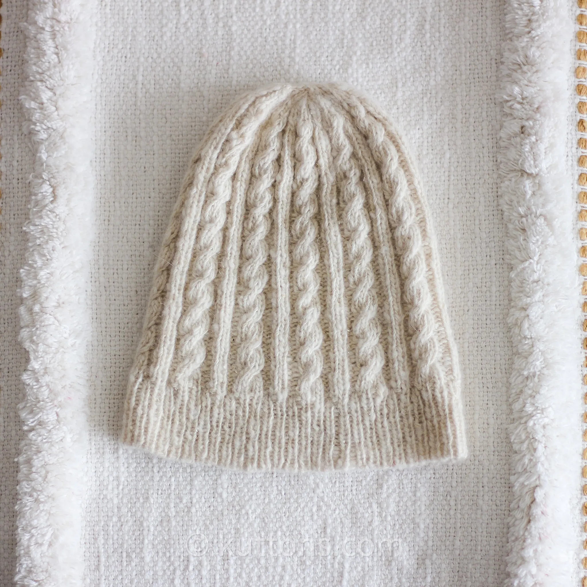 Cashmere Cable Hat for Women - Pure Pashmina Cashmere Beanie from Ladakh | Milk White, Small