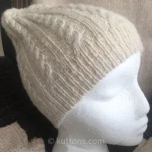 Cashmere Cable Hat for Women - Pure Pashmina Cashmere Beanie from Ladakh | Milk White, Small