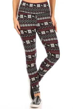 Christmas Fair Isle Burgundy Soft Lounge Fleece Lined Leggings Pants