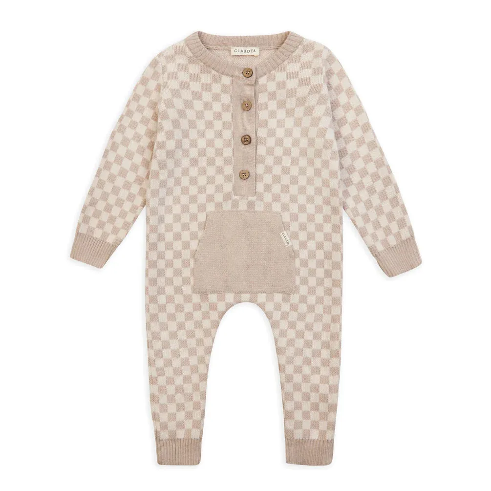 Claude & Co, Checker Romper, Taupe