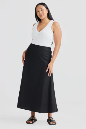 Core Linen Slip Skirt - Black