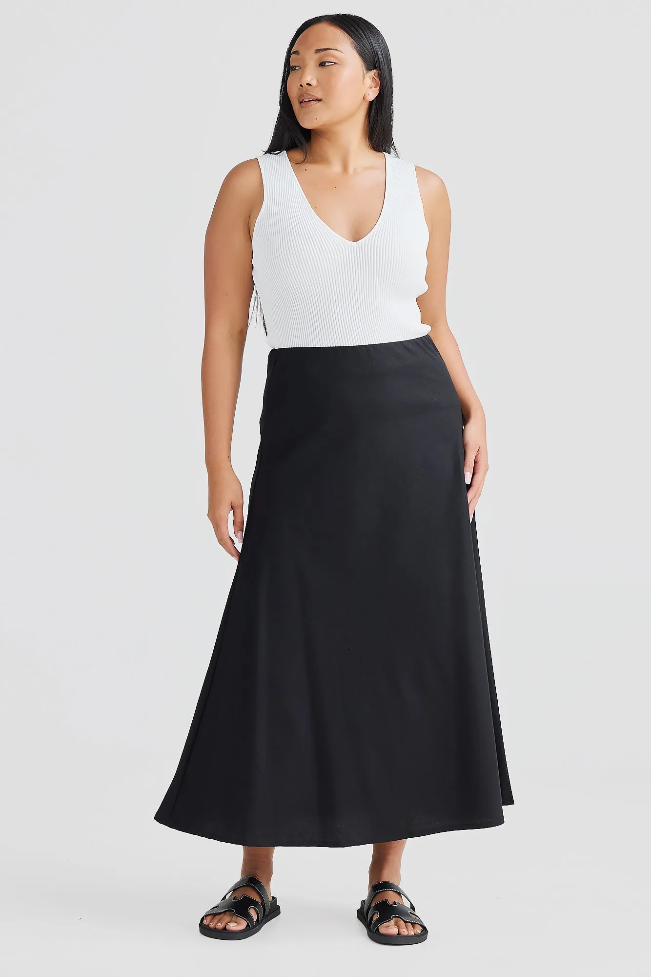 Core Linen Slip Skirt - Black