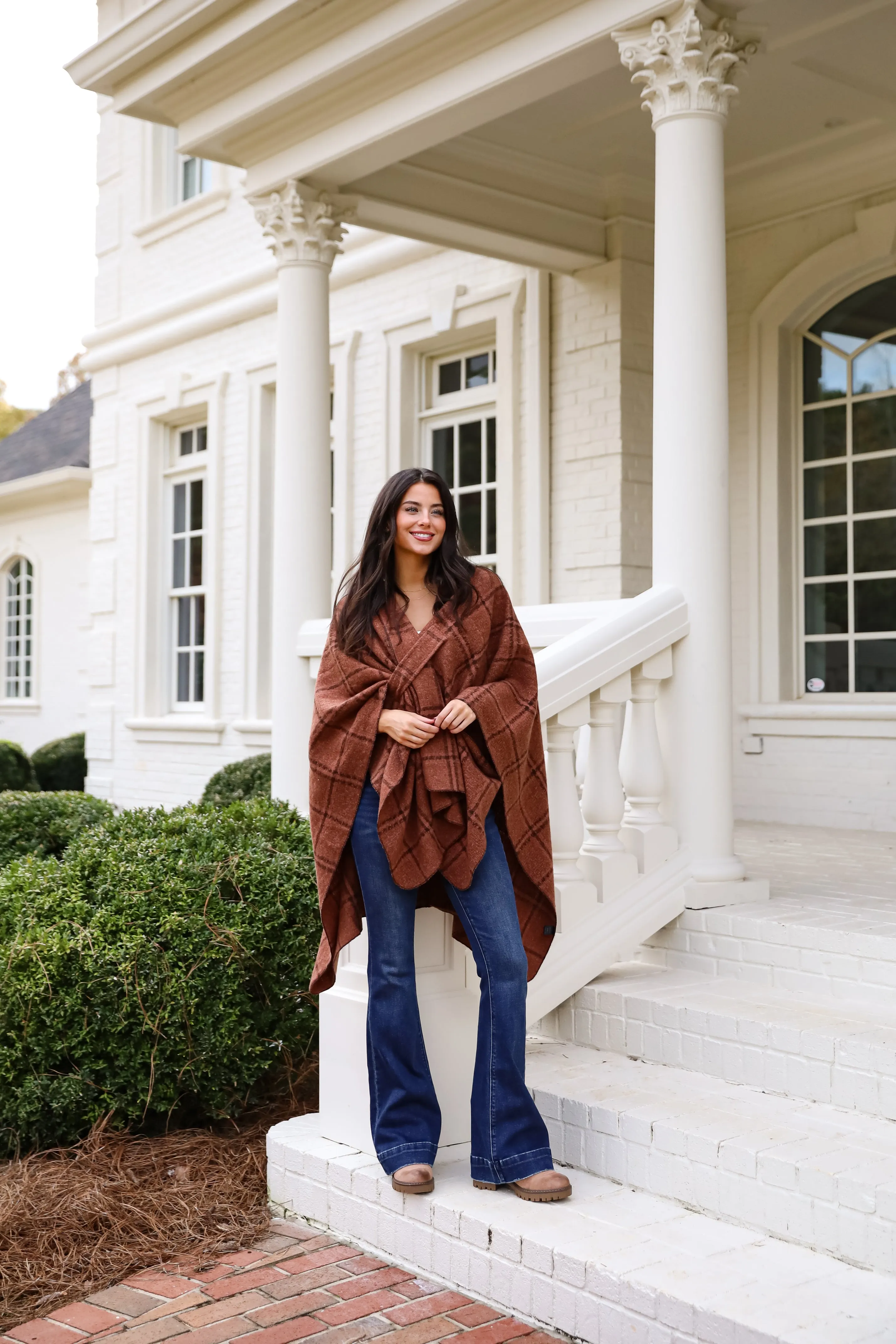 Cozy Success Rust Plaid Shawl - DOORBUSTER