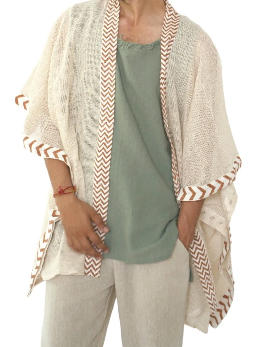 Cream Mesh Open Poncho