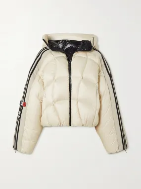 Cropped hooded striped quilted shell down jacket