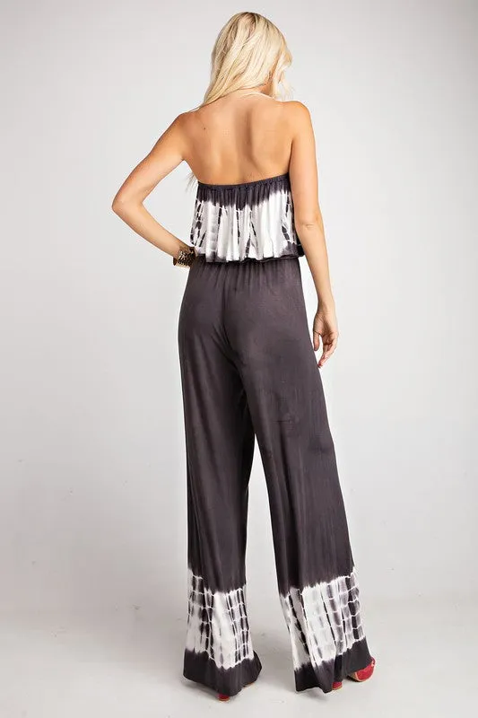 Del Mar Tie Dye Tube Jumpsuit- Charcoal