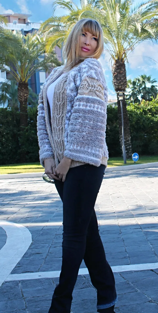 Designer Handknit Oversized Cardigan with Animal Pattern