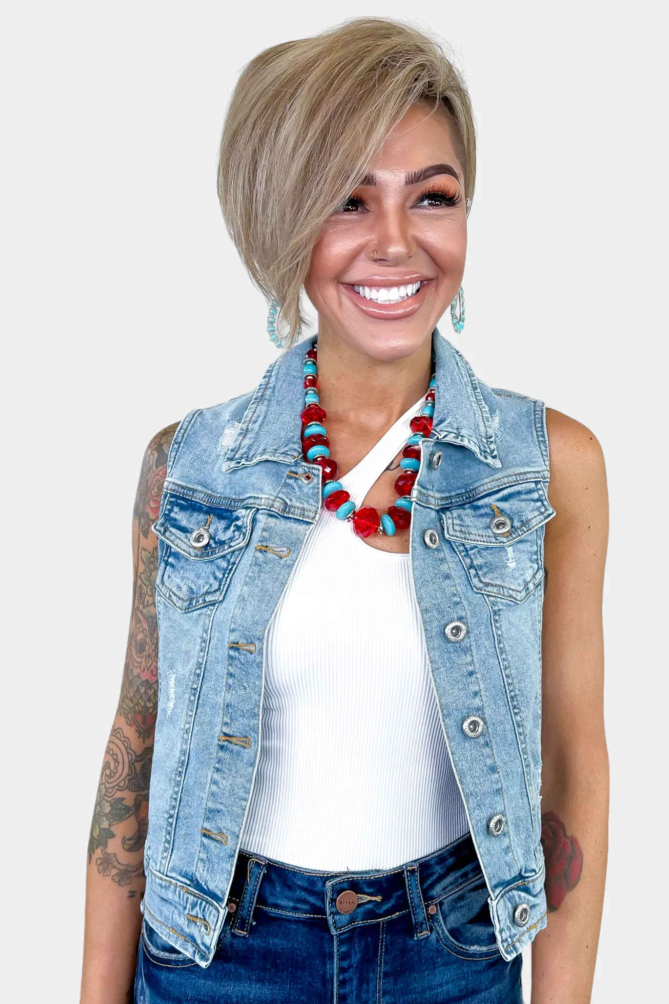 Distressed Denim Vest