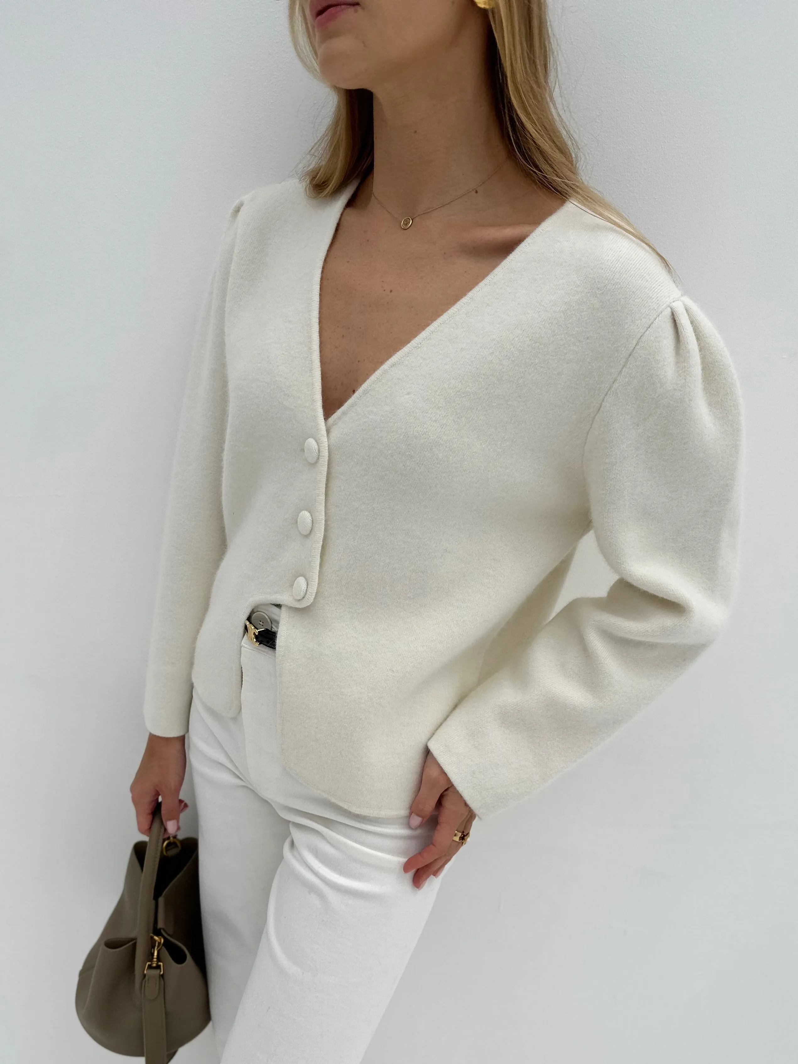 Diya Premium Plush Cardigan | Stone White