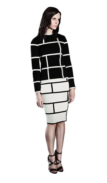 Dominique - Knit, Contrast Brick Design Pencil Skirt