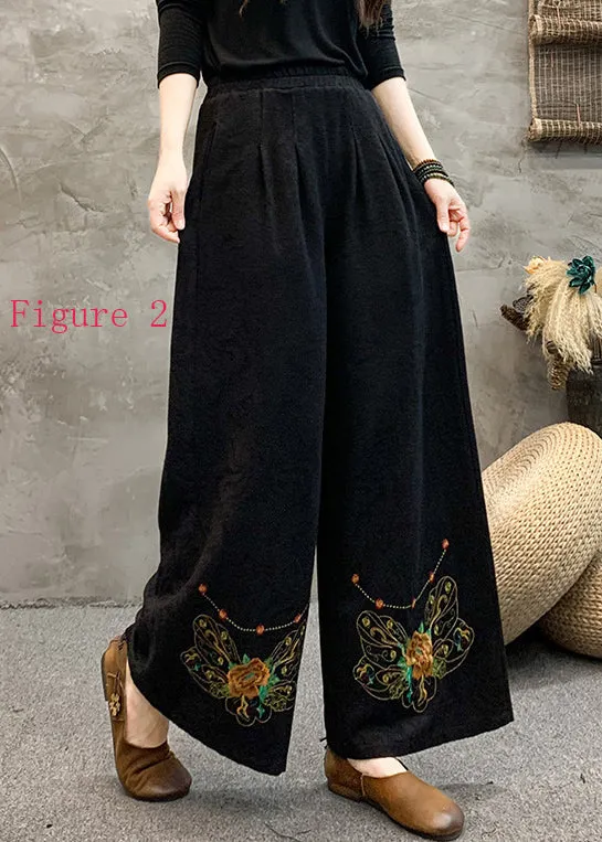 Ethnic Style Embroidered Elastic Waist Wide Leg Pants Spring BV013