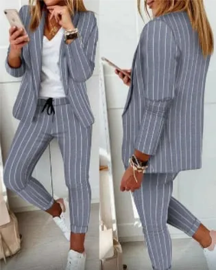 Fashionkova Casual Blazer Plaid Print 2Pcs Sets Jacket   Trousers Clothing Suit Women Clothes Set 2022 Autumn New Style