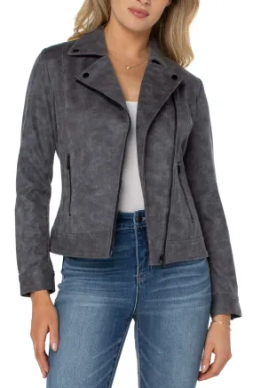 Faux Suede Moto Jacket - Grey