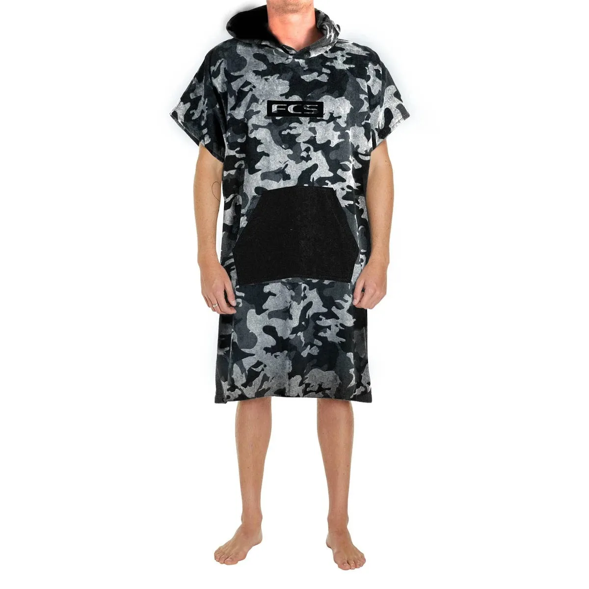 FCS Poncho Hooded Change Towel - Grey Camo/Black